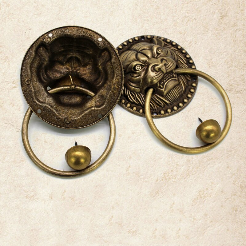 1x Leeuw Deurklopper, Chinese Stijl Deurklopper Antieke Dier Hoofd Deur Ring Houten Deur Pull Ring Vervangende Onderdelen