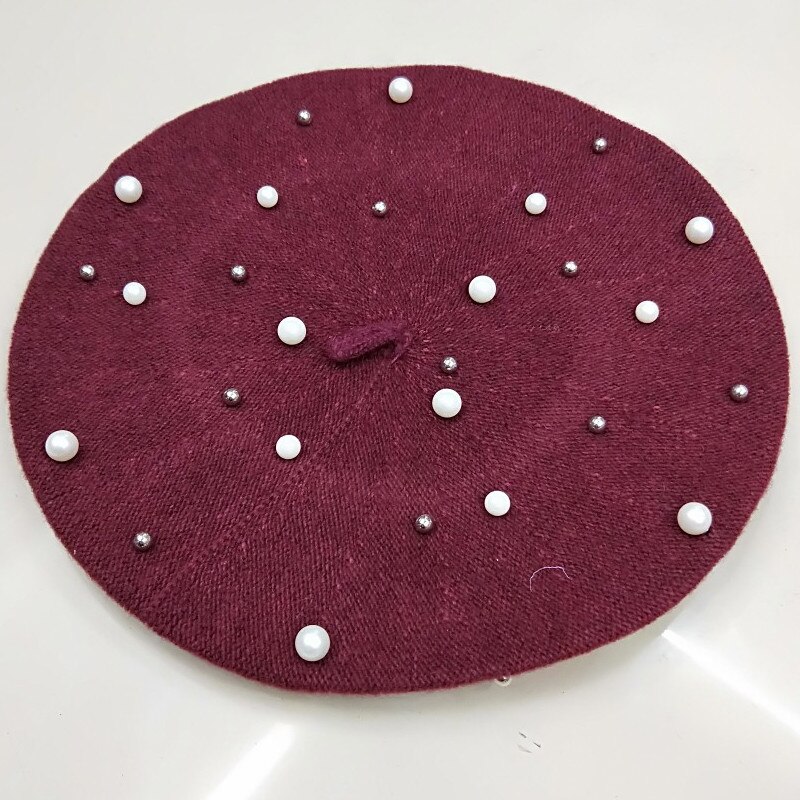 Boina francesa sólida invierno perla lana sombrero mujer dulce gorro esquí gorras amor para chica amiga