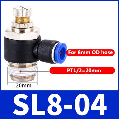 Luft  sl 1/8 1/4 3/8 1/2 hastighedskontrol pneumatisk fitting drosselventil controller 4 6 8 10mm slange slange hurtig forbindelse justerbar: 8-04