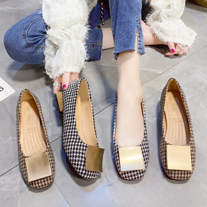 Cresfimix Women Classic Round Toe Office Square Heel Pumps Lady Casual Black Plaid Summer High Heel Shoes C6308