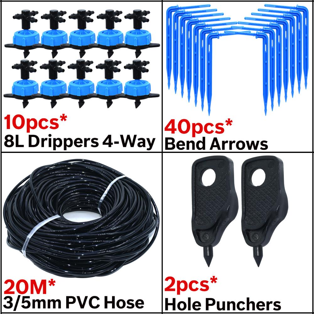 Kesla 3/5mm drypvanding 4- -vejs dryppil 2- -vejs sender vanding vandingssystem blomsterhave græsplæne drivhus 10/20 sæt: Ksl 01- kit 224-8l-4 måde