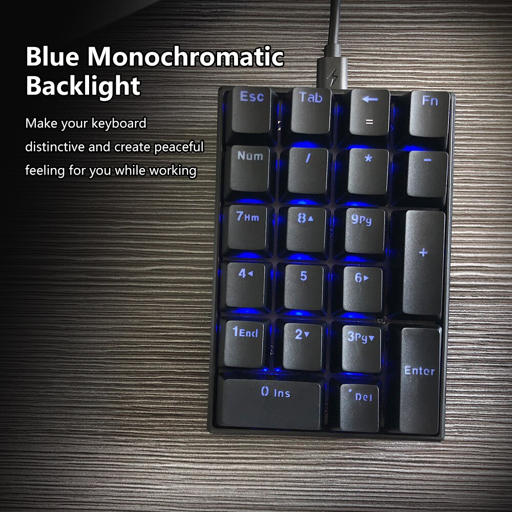 Motospeed K23 OSU Mechanical Numeric Keypad Wired Mini Numpad LED Backlight Keyboard Extended Layout Blue/Red Switch for Cashier