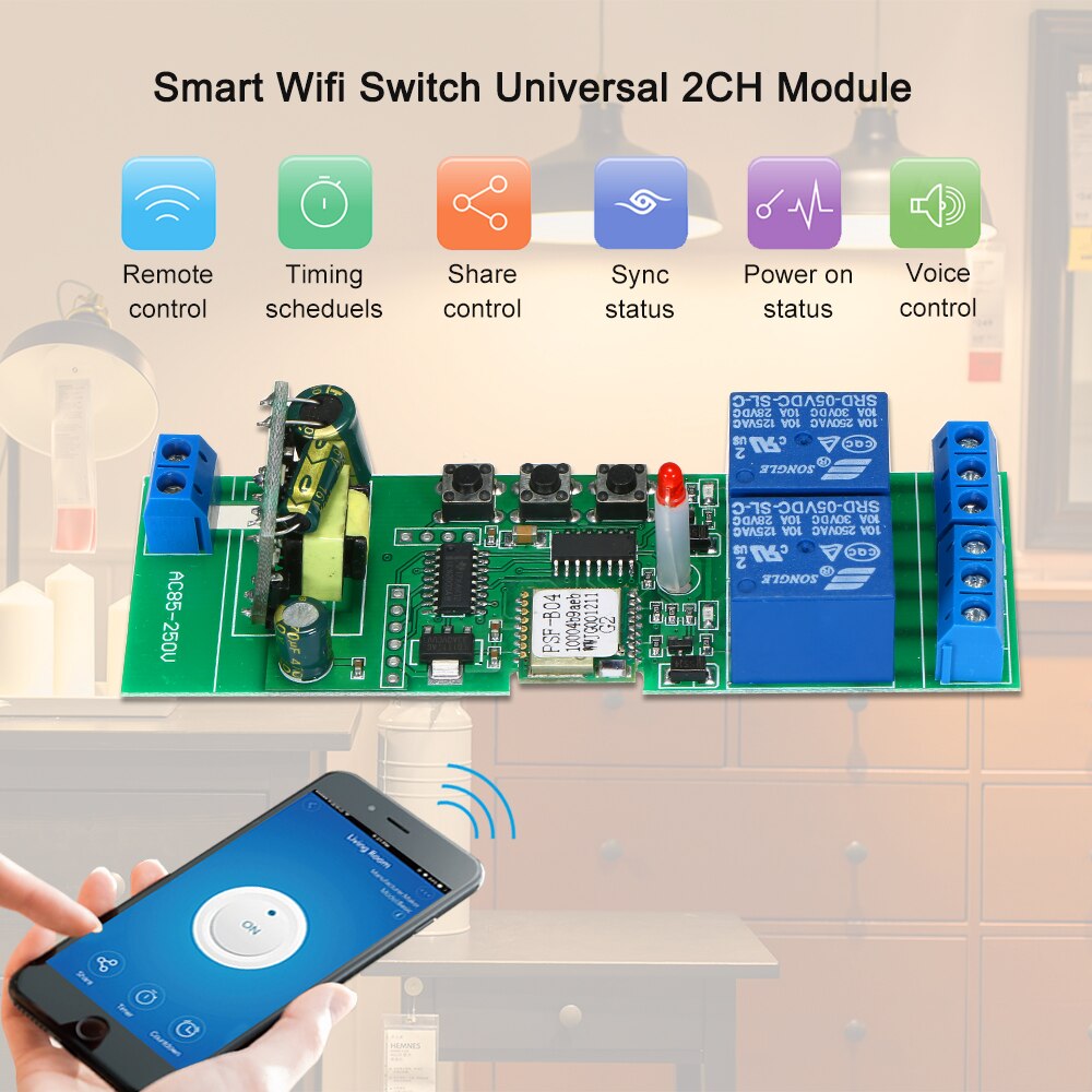 eWeLink Smart Wifi Switch Universal Module 2CH AC85-250V Wireless Switch Timer Phone APP Remote Control For Alexa Google Home