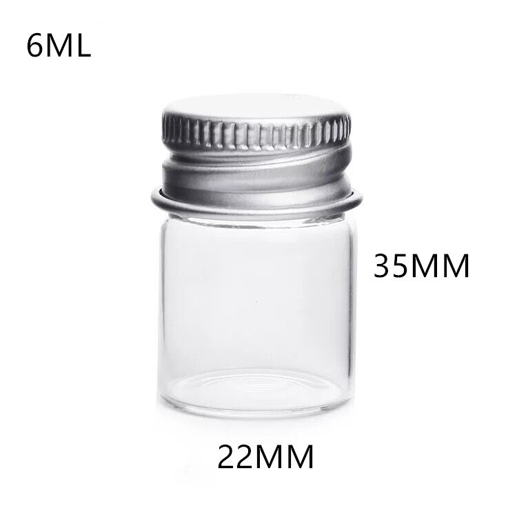 100pcs/lot 5/6/8/10/14/18/20/ 25ml Glass Bottles with Screw Cap Empty Spice Food Liquid Bottles Jars DIY Crafts Vials Containers: 22x35mm 6ml