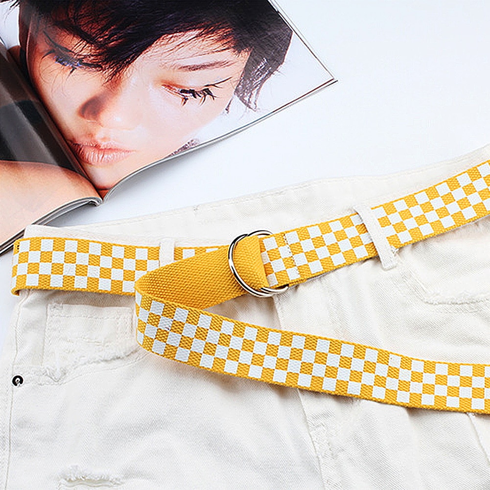 Ceinture en toile pour femmes 135cm | Ceinture Cummerbunds, noir blanc, Plaid: Yellow 130cm