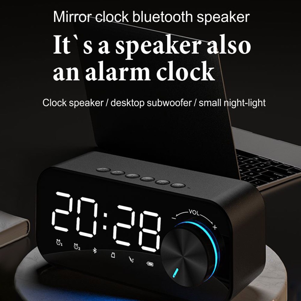 Mirror Surface Office Stereo Adjustable Volume With Night Light Home Decor Alarm Clock LED Digital Desktop Bluetooth Speaker