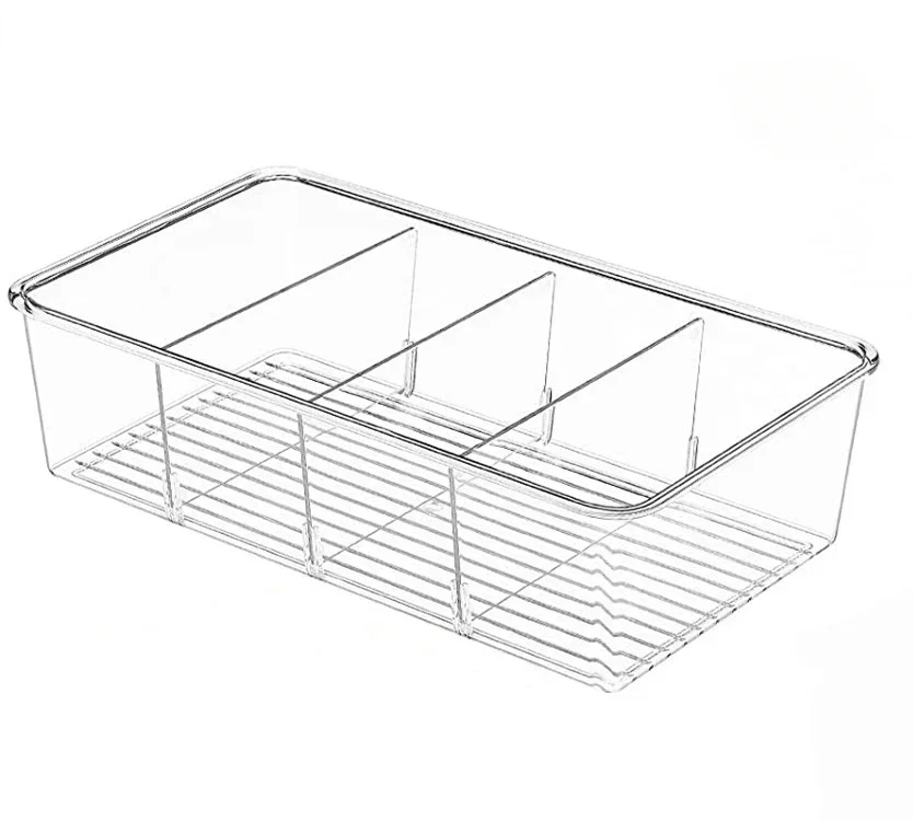 Refrigerator Organizer Bin Clear Plastic Food Storage Organizer Fridge Storage Box with Divider Freezer Pantry Kitchen Organizer: Default Title