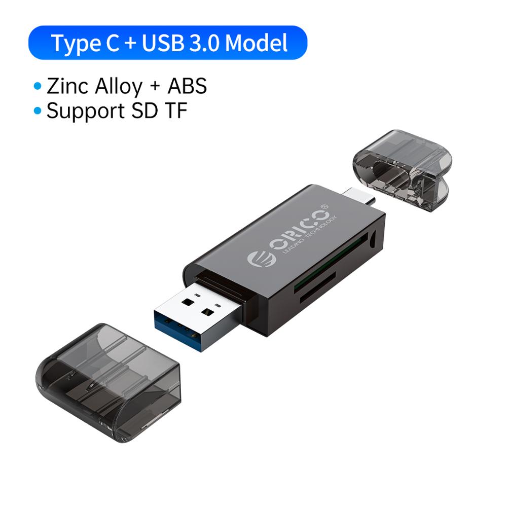 Orico kortlæser usb 3.0 2 in 1 sd/ micro sd tf otg smart memory type c kortlæser højhastighedsadapter til pc computer laptop: Mørkegrå