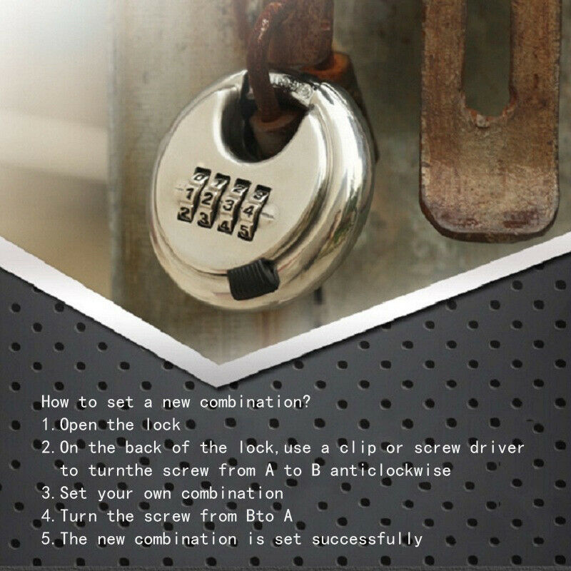 Round Padlock Large 4 Digital Combination Disc Stainless Steel Keyless Lock Security Round Lock