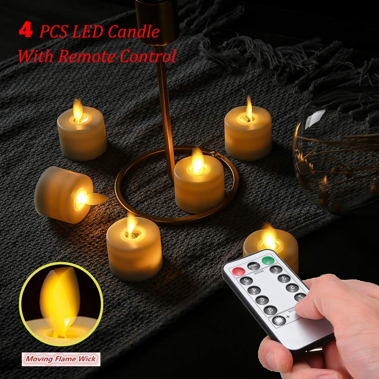 Pack of 6 Remote or Not Remote LED Candles Warm White Led Flameless Candles Battery Operated Moving Wick Tea Light: 4pcs Warm A