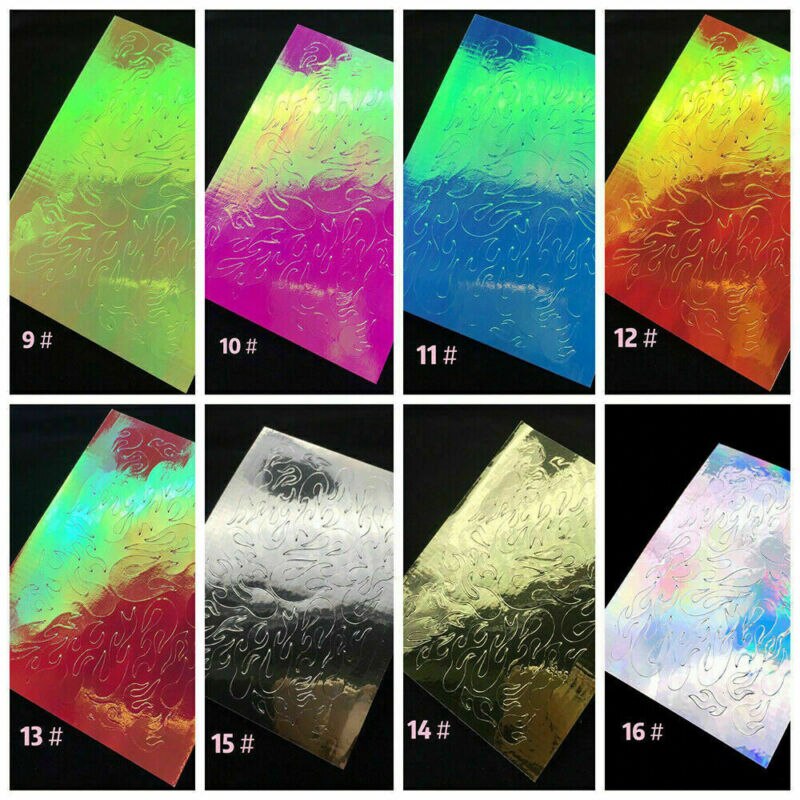 Flames Holographic Nail Decal Fire Burning Nail Art Self Adhesive Custom Decal