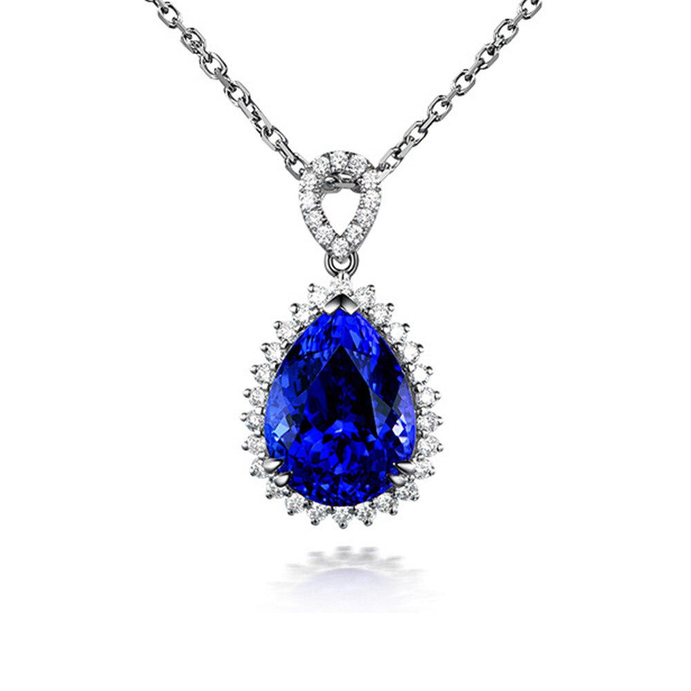 Big Blue sapphire anhänger halskette frauen kristall zirkon diamanten edelstein weiß gold braut fest schmuck-party Weihnachten: Default Title