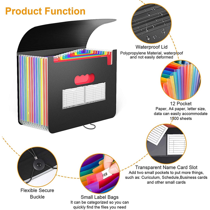 PPYY-Expanding File Folder 24 Pockets Portable Rainbow A4 File Organiser Self Standing Accordion Document Filing Box