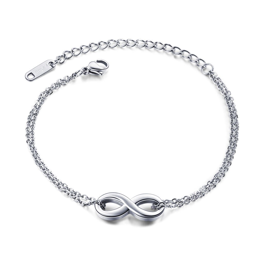 Lokaer titânio aço inoxidável infinito 8 palavra charme pulseiras para mulheres rosa ouro bohemia praia chain & link pulseira b17086: Cor de aço