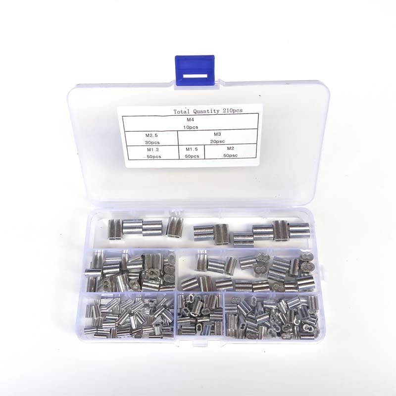 210pcs/set Aluminum Cable Crimps Sleeve Shape 8 Double Hole Ferrule Crimping Loop Oval Wire Rope Clip 1.2 1.5 2 2.5 3 4 mm