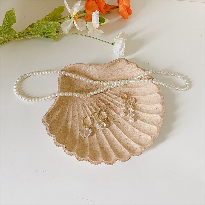 Retro Wooden Storage Tray Carved Shell Trays Earring Pendant Jewelry Plates Holder Snack Bread Candy Storage Organizer