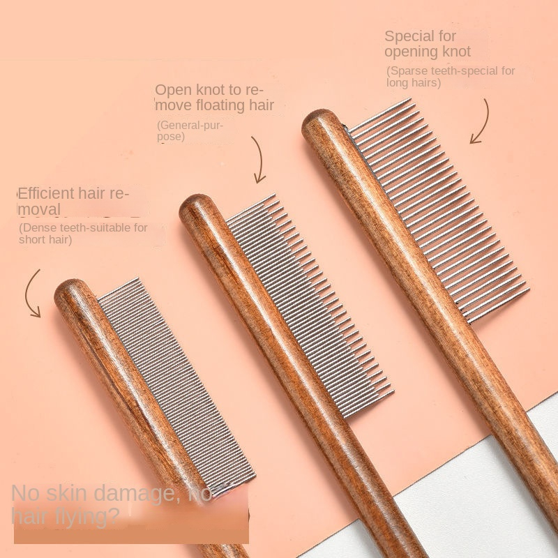 Kattenkam Kattenaccessoires Roestvrij staal Pet Hair Remover Houten handvat Stevige kattenhaarkam Pet Grooming Hondborstel Reinigingsgereedschap