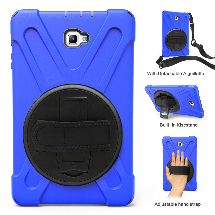 Case For Samsung Galaxy Tab a 10.1 t580 T585 T580N tablet Kids skin Safe Shockproof Armor hard cover+ Hand Strap & Neck Strap: Navy blue