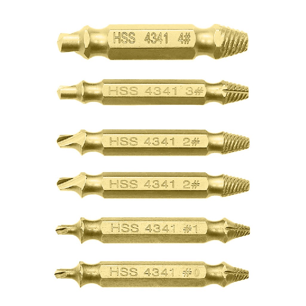 T# 6pcs Material Damaged Screw Extractor Drill Bits Guide Set Broken Speed Out Easy Out Bolt Stud Stripped Screw Remover Tools