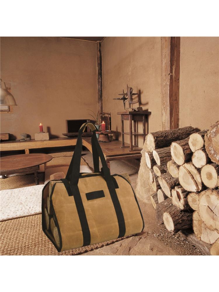 Porta troncos para leña, lona encerada, soporte de madera para chimenea, bolsa de mano GXMA