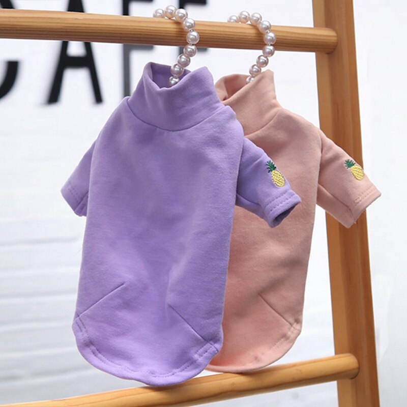 Hundkläder tjock bomullsskjorta jacka hundkläder rosa lila liten hund turtleneck tröja shj 1