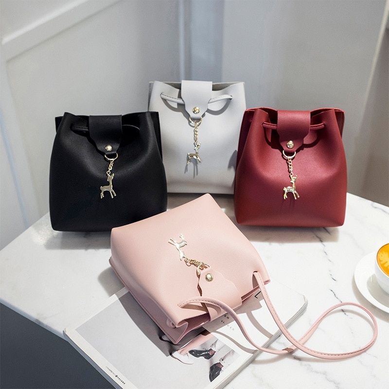 Flickor liten cross shoulder bucket bag handväskor mini fritid kvinnor handväskor påse med rådjur mini crossbody messenger pack