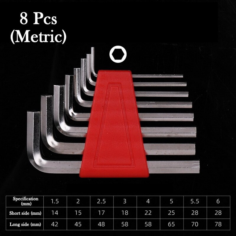 1.27-6MM 5/8/11PCS Allen Wrench Metric Wrench Inch Wrench L Wrench Allen Key Short Arm Tool Set: 8Pcs Metric short