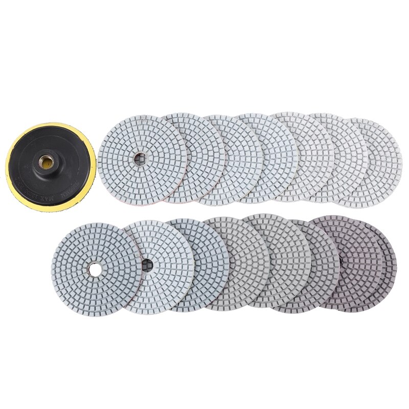 16Pcs Diamond Polishing Pads Kit 4 Inch 100Mm Wet/Dry for Granite Stone Concrete Marble Polishing Use Grinding Discs Set