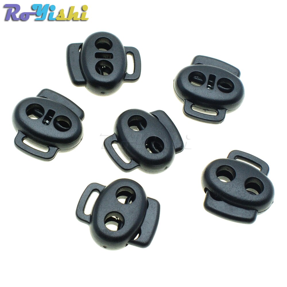 100pcs/pack 2 Holes&Webbing Hole Cord Lock Stopper Plastic Toggle Clip Black