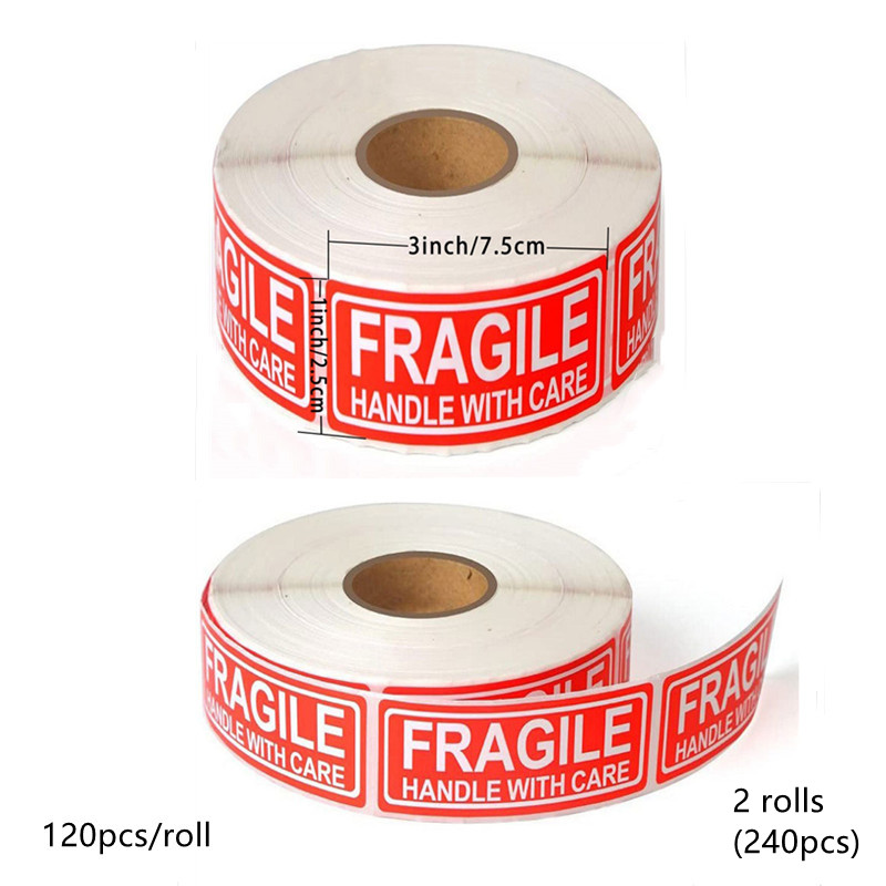 120Pcs/Roll Package Labels Fragile Stickers Fragile or Bend Handle with Care Warning Packing Carton Labels Stickers