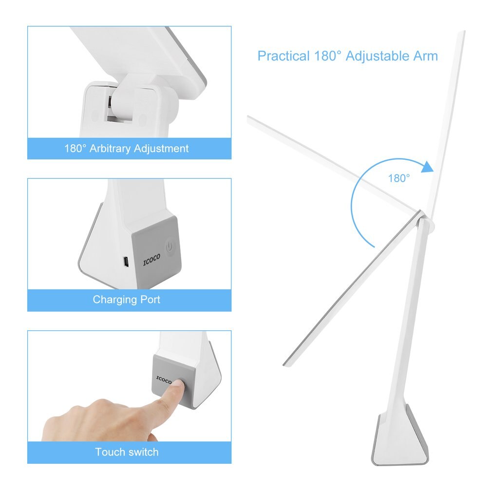 ICOCO Faltbare Tragbare 2700-6500K PC Abdeckung Modische Auge-schutz berühren Schalter LED Ladung Falten Tisch lampe