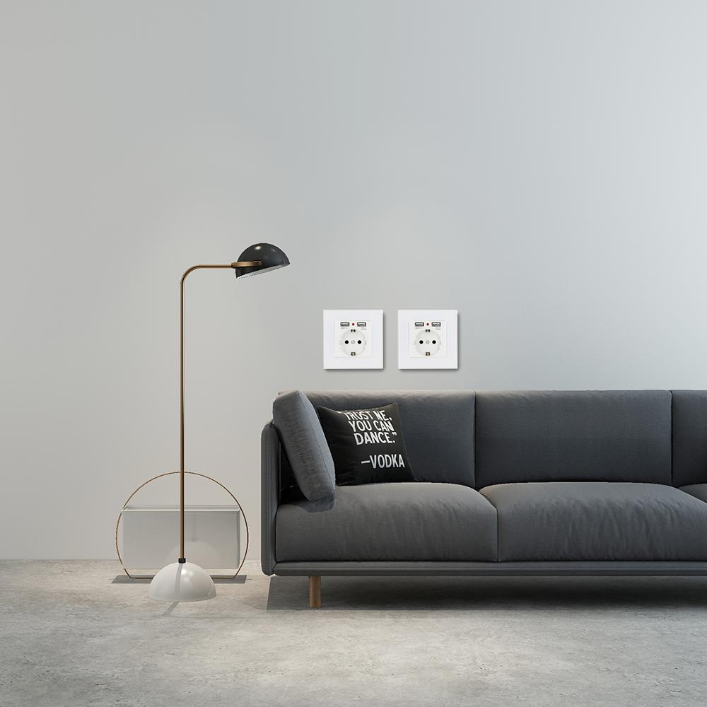 BSEED EU Standard Wall Socket With Double USB Wall Decorative Socket Dual Black Golden White Glass Panel