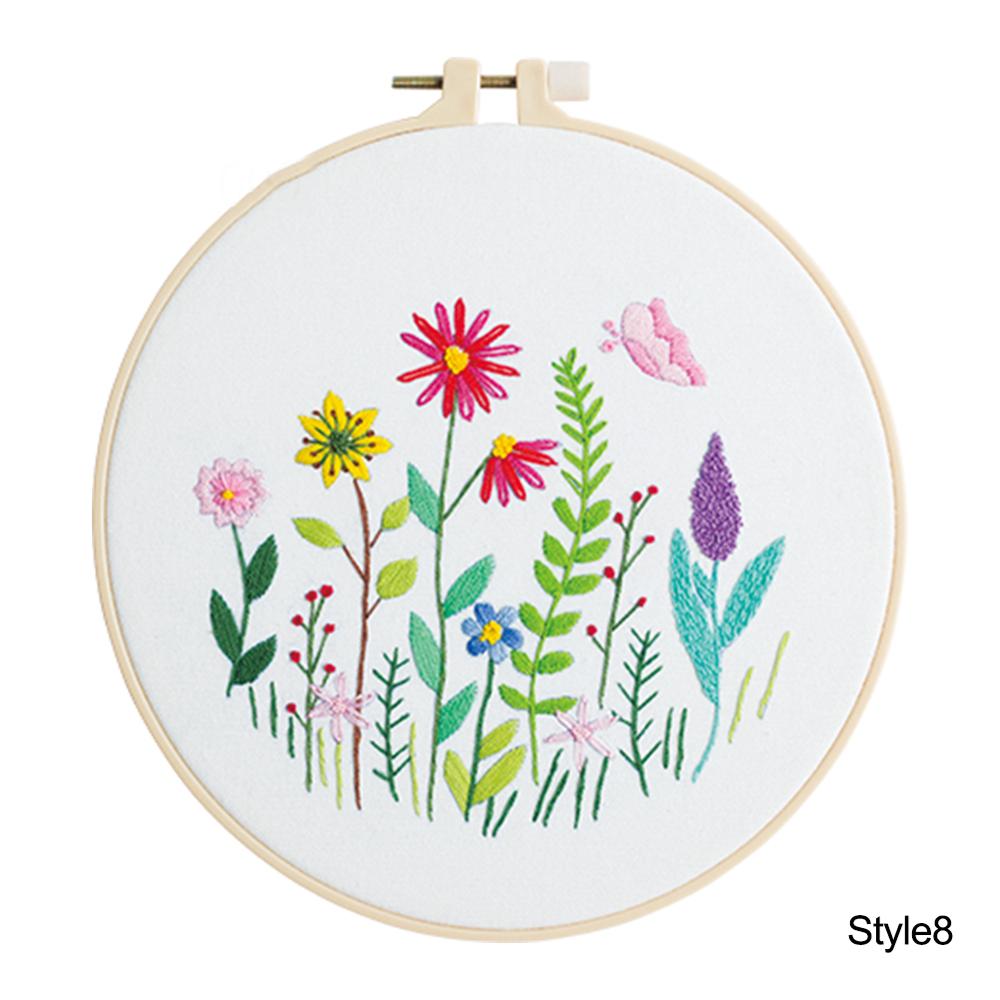 DIY Stamped Embroidery Kit For Starter Flowers Butterfly Pattern Embroidery Cloth Color Threads Tools Kit 20x20cm: 3