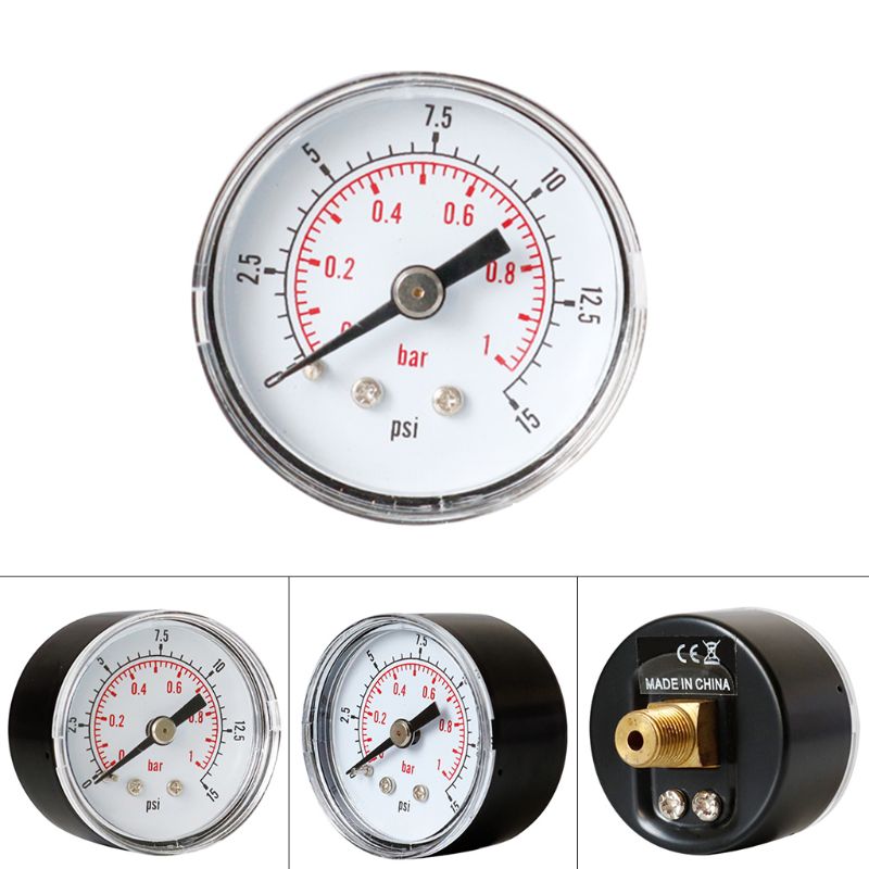 Trykkmåler 40mm 1/8 bspt bakre bak 15,30,60.100,160,300 psi & bar for luft, gass, vann, drivstoff.