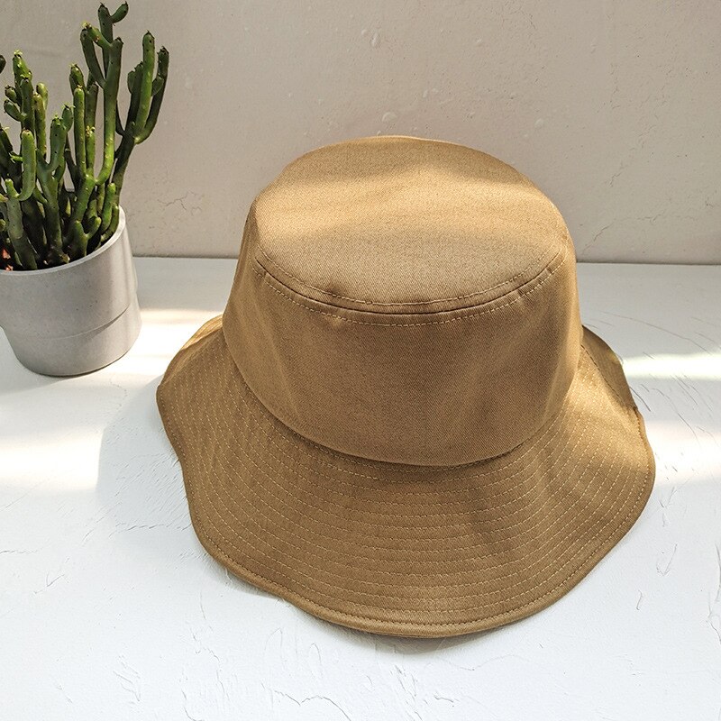 Exclusieve Voor Grote Hoofdomtrek Big Size Pure Katoen Emmer Hoed Vrouwen Hoeden Effen Bescherming Zonnehoed Bob kikker: Khaki