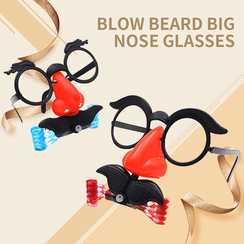 Funny Blowing Beard Staring Small Glasses Blowing Beard Moustache Big Nose Whistle Mask Glasses (random Color)