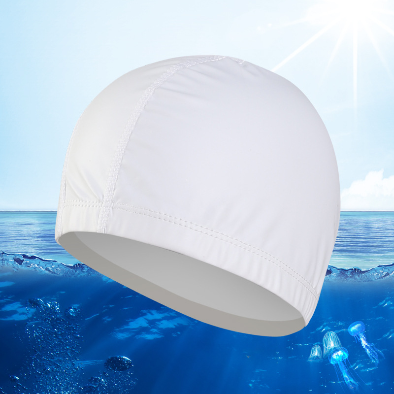 Chapéus elásticos de natação unissex, capas com revestimento impermeável para piscina, natação, tamanho livre para homens e mulheres, proteção para orelhas boné para natação: WHITE