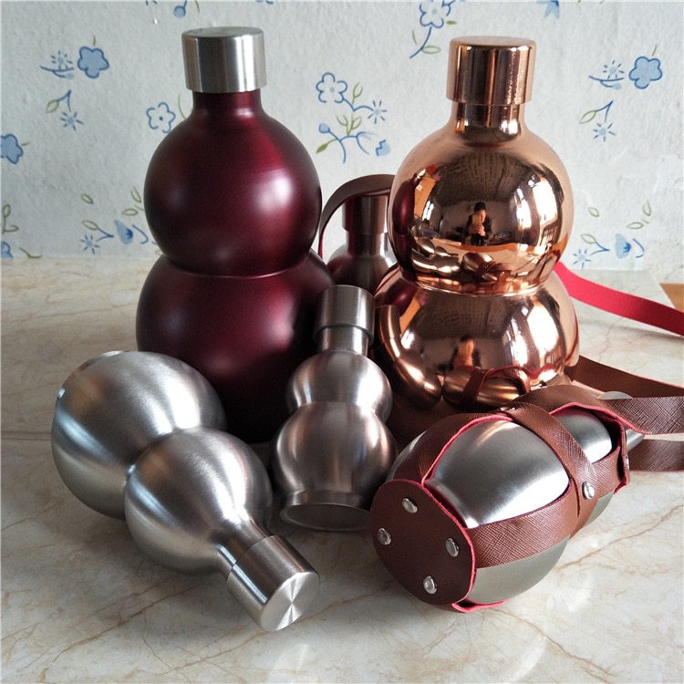 Bouteille de vin antique en acier inoxydable, petite gourde, gourde, bouteille de sport portable et créative avec ceinture, 0.25-1.5KG