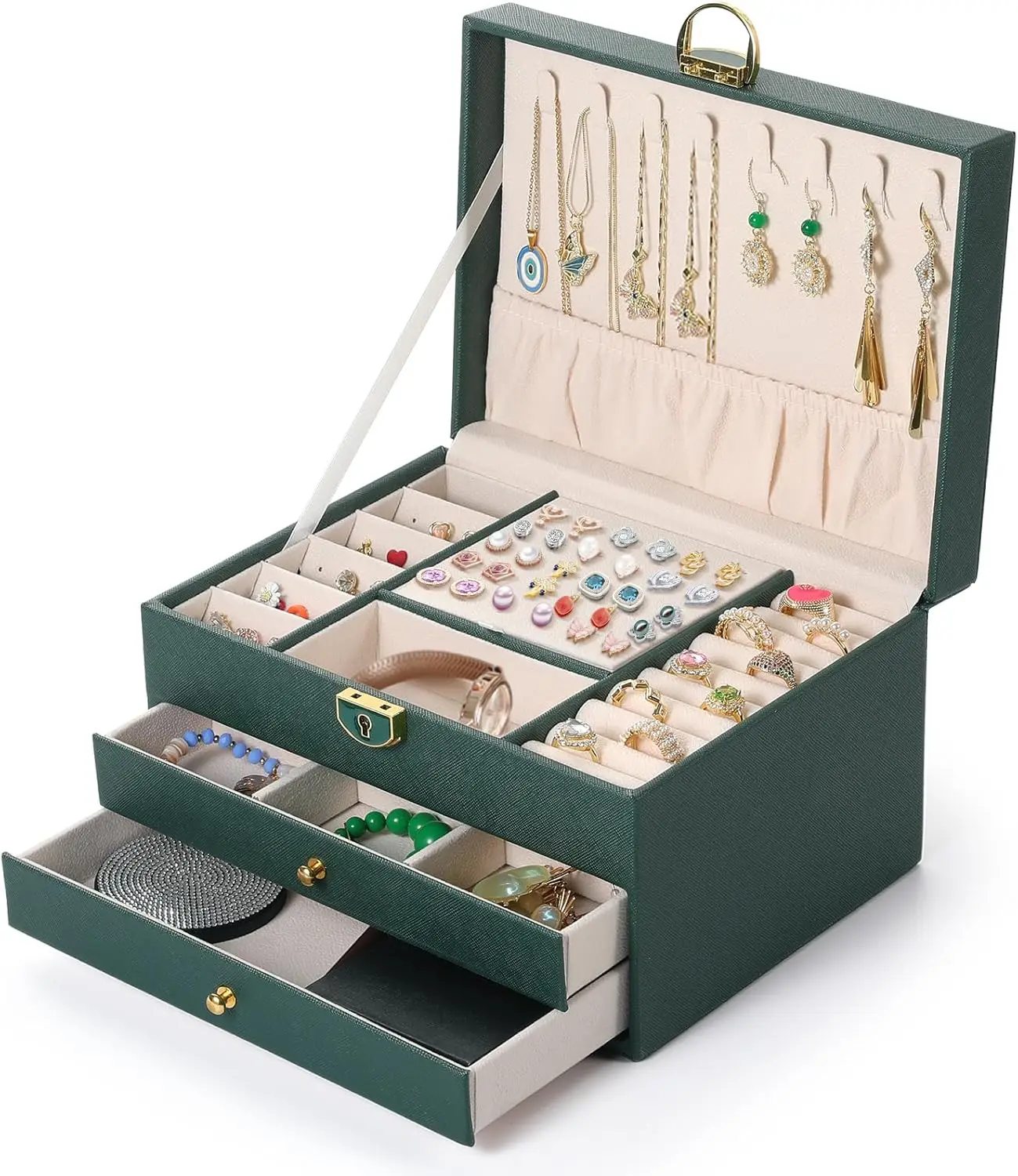 3-layer Jewelry Box with Drawer Lockable Jewelry Rack Storage, Large Jewelry Box Storage with Velvet Earring Storage,: PURPLE