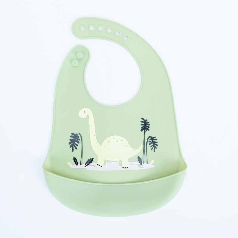 Children's cartoon silicone bib bib silicone saliva bag baby eating waterproof bib cartoon: green