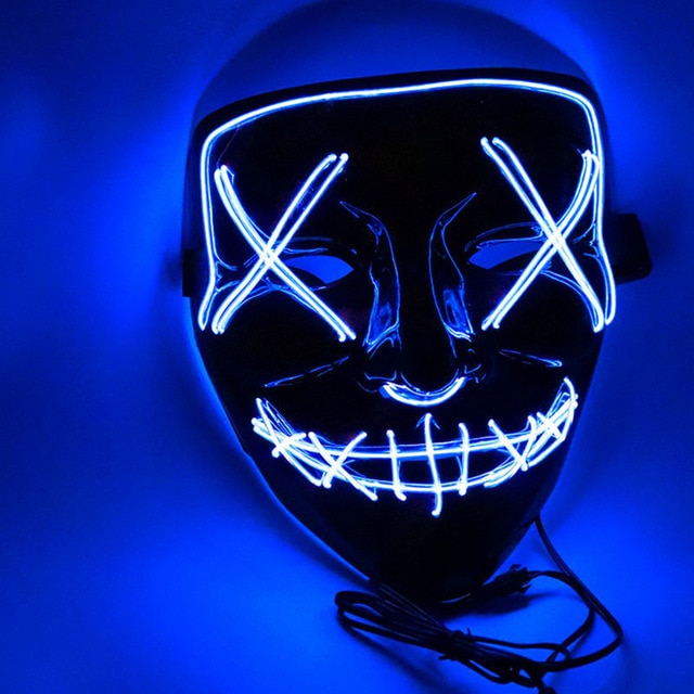 Halloween led maske purge masker valg mascara kostume dj party light up masker glød i mørke mascara horror maske glødende: Blå