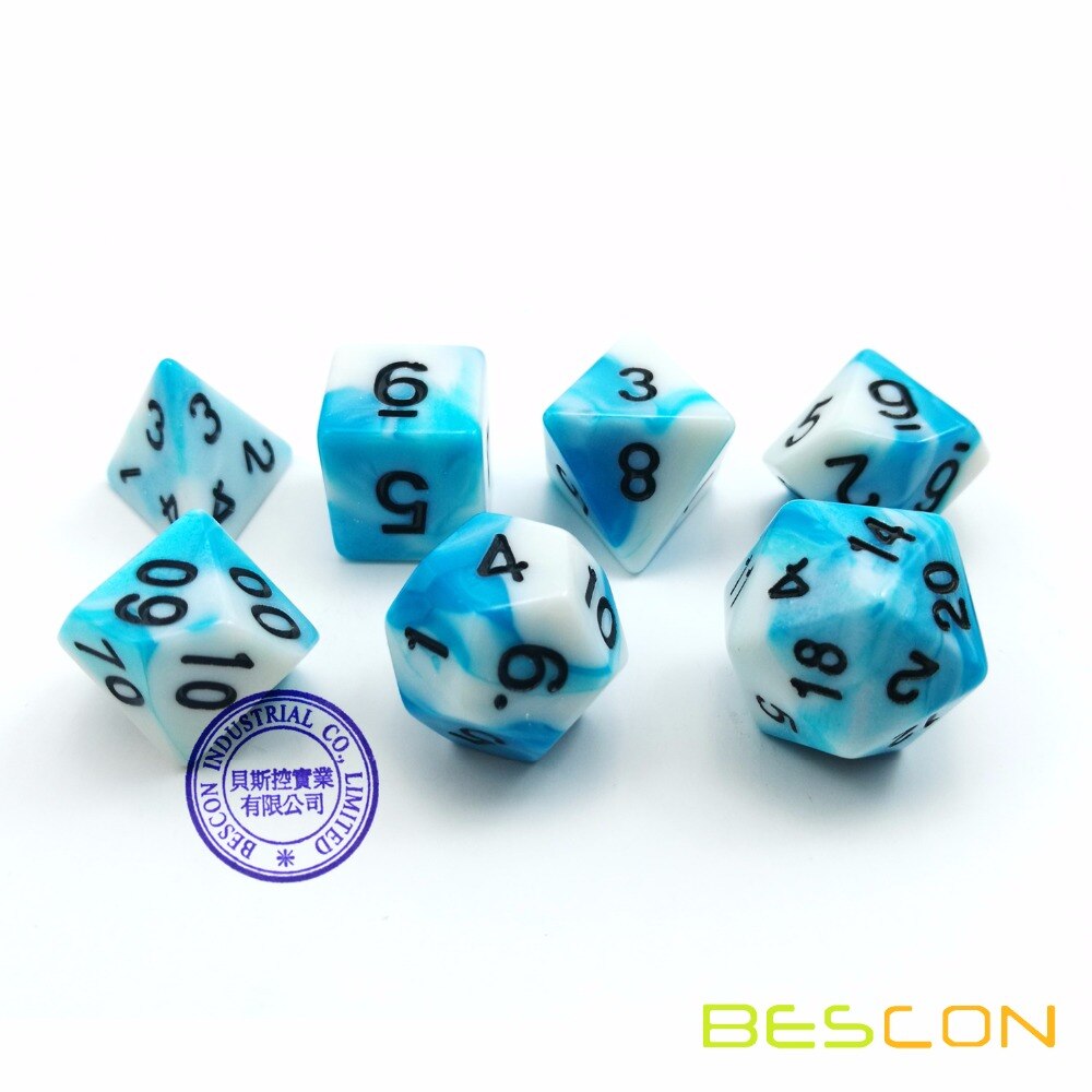 Bescon Gemini Polyhedrale Dobbelstenen Set Icy Spoor, twee-Tone Rpg Dobbelstenen Set Van 7 D4 D6 D8 D10 D12 D20 D % Baksteen Box Pack