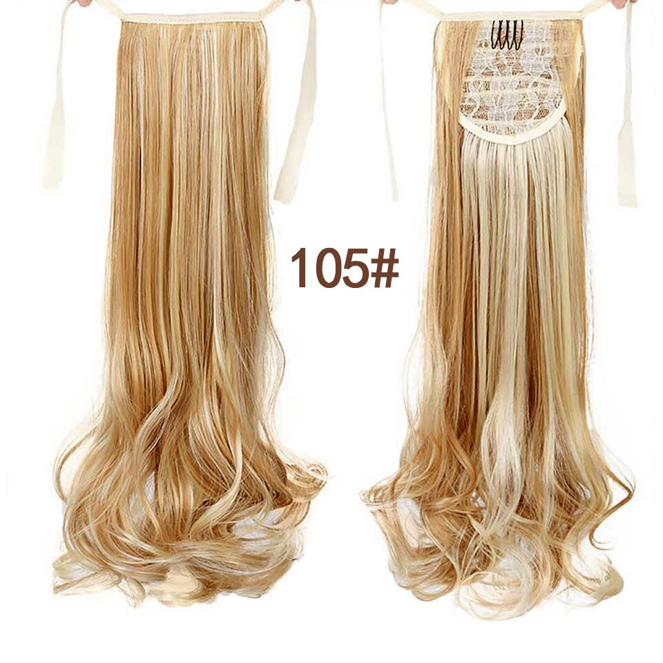 HUAYA 22 Inch Synthetic Long Curly Ponytail Clip In Hair Extensions Tail on False Hair Black Blonde Brown Pony Tail Hairpieces: 006-105