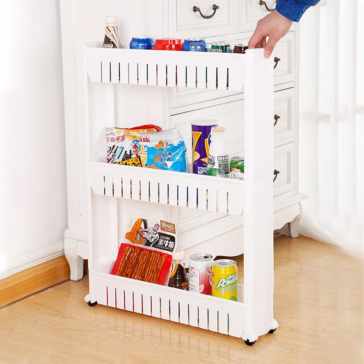 3/4 Tier Home Organizer Kitchen Trolley Slim Crack Slide Out Trolley Cart Storage Holder Rack Shelf Organiser Tools With 4 Wheel