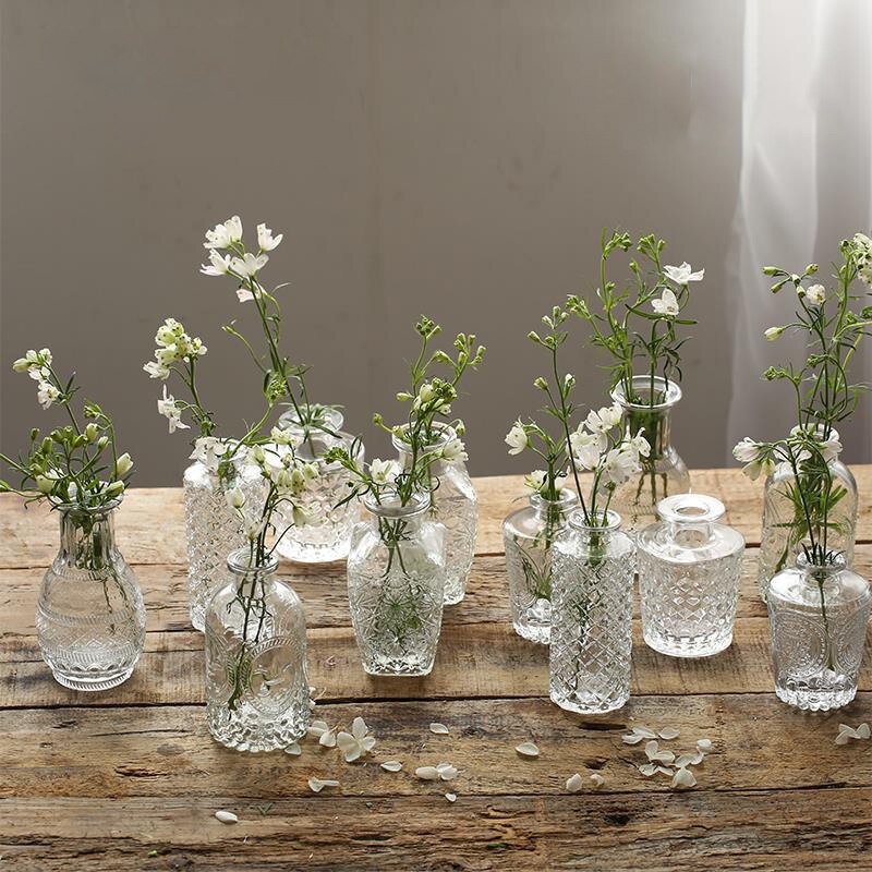 Maceta de estilo nórdico para decoración del hogar, Mini florero de vidrio, decoración transparente para sala de estar, romántico francés
