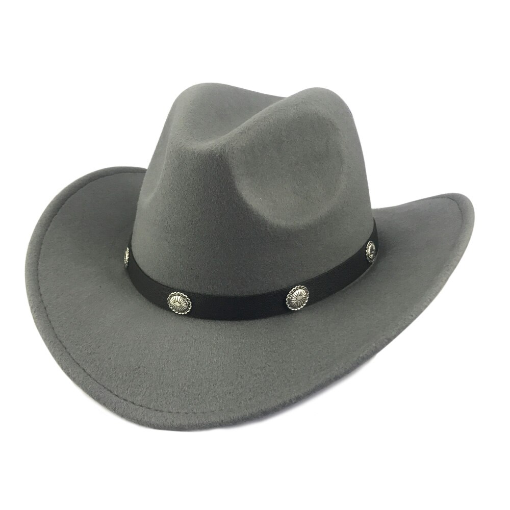 YY-gorra clásica de vaquero occidental para hombre y mujer, sombrero con cinturón de cuero pu, gorros de Jazz para vaquera, 9 colores, CB20070: Grey Cowboy Cap