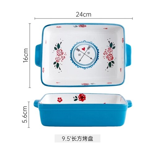 Liefde Netto Rode Gestreepte Bakplaat Twee-Oor Ronde Vierkante Schotel Thuis Bestek Magnetron Kaas Rijst Plaat: 9.5 inch square