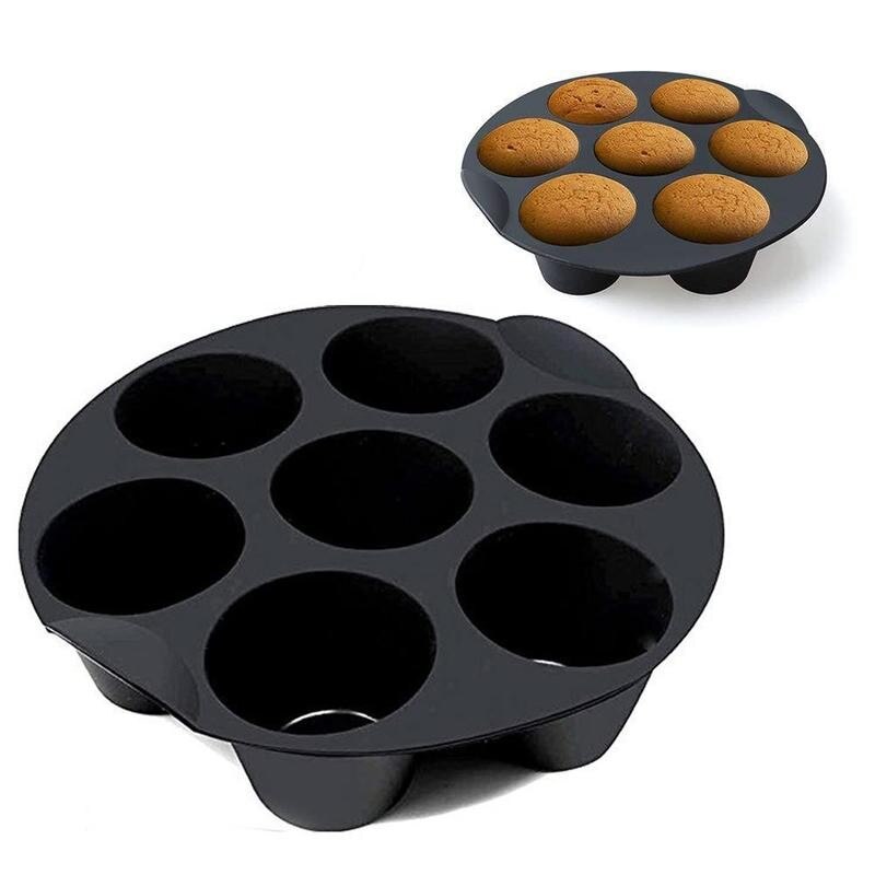 7 Zelfs Siliconen Muffin Cake Cups Bakken Zwart Muffin Fit Air 3.5-5.8 Airfryer Accessoires Friteuse L Pan Hoge mallen Cupcake Qu U5P3