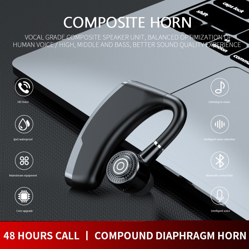 Kabelloses bluetooth-headset, tragbar, universell, einseitig, freisprechfunktion, stereo, kabellos, ohrbügel, handy-anrufe, sport-ohrhörer