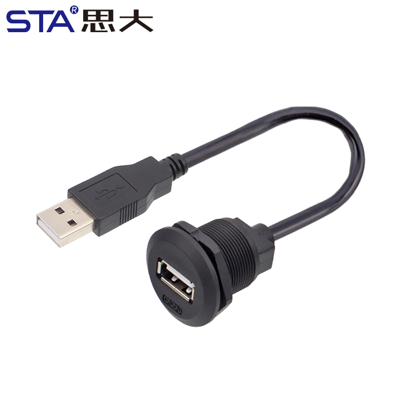 USB2.0 Panel Board Front Installation Female Socket with Male Straight Plug PVC Threaded USB3.0 Connectors 30cm Wire USB-A: Type1